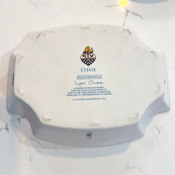 Vintage Lynn Chase 8in Jaguar Jungle Trinket Tray Octagonal Gold Trinket Black - Picture 9 of 10